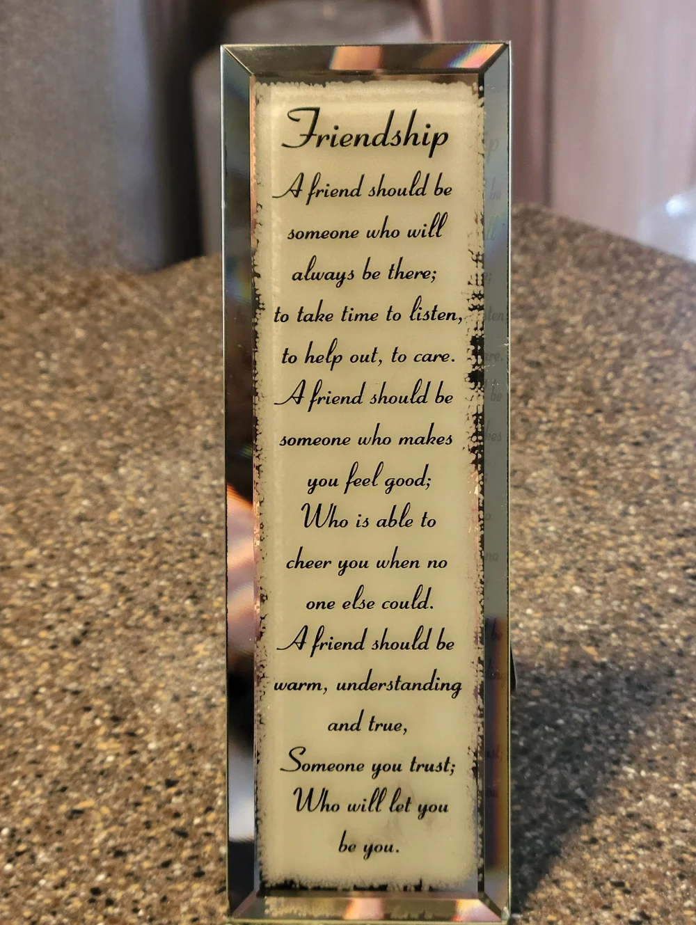Vintage Screenplay Canada Glass Beveled Mirror Friendship Poem Desktop Plaque